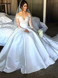 Ball Gown Long Sleeves Satin Court Train Wedding Dresses TPP0006192