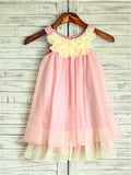 A-line/Princess Straps Sleeveless Ruched Tea-Length Chiffon Flower Girl Dresses TPP0007851