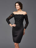 Sheath/Column Off-the-Shoulder Lace Long Sleeves Short Satin Mother of the Bride Dresses TPP0007138