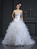 Ball Gown Strapless Beading Sleeveless Long Organza Wedding Dresses TPP0006430
