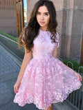 A-Line/Princess Organza Applique Sheer Neck Sleeveless Short/Mini Homecoming Dresses TPP0003747