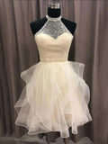A-Line/Princess Organza Beading Halter Sleeveless Short/Mini Homecoming Dresses TPP0008833