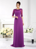 Sheath/Column Scoop Applique 1/2 Sleeves Long Chiffon Mother of the Bride Dresses TPP0007134