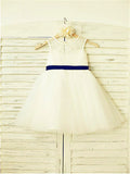 A-line/Princess Scoop Sleeveless Bowknot Tea-Length Tulle Flower Girl Dresses TPP0007833