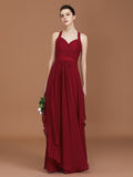 A-Line/Princess Straps Chiffon Ruched Floor-Length Sleeveless Bridesmaid Dresses TPP0005557