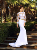 Sheath/Column Scoop Applique Long Sleeves Long Chiffon Wedding Dresses TPP0006143