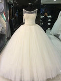 Ball Gown Scoop Beading Tulle Sleeveless Floor-Length Wedding Dresses TPP0006203