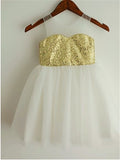 A-line/Princess Scoop Sleeveless Sequin Tea-Length Tulle Flower Girl Dresses TPP0007845