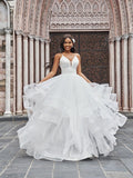 A-Line/Princess Tulle V-neck Ruffles Sleeveless Floor-Length Wedding Dresses TPP0005939