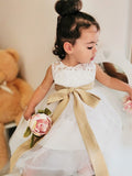 A-Line/Princess Tulle Sash/Ribbon/Belt Scoop Sleeveless Knee-Length Flower Girl Dresses TPP0007546