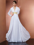 A-Line/Princess V-neck Long Sleeves Long Chiffon Dresses TPP0002029