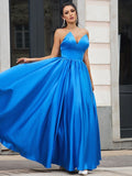 A-Line/Princess Satin Ruffles Sweetheart Sleeveless Floor-Length Dresses TPP0001553