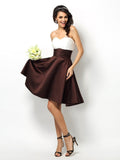 A-Line/Princess Sweetheart Pleats Sleeveless Short Satin Bridesmaid Dresses TPP0005594