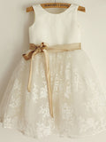A-Line/Princess Sleeveless Scoop Tulle Lace Knee-Length Flower Girl Dresses TPP0007828