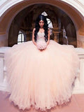 Ball Gown Sleeveless Beading Tulle Sweetheart Sweep/Brush Train Wedding Dresses TPP0006260
