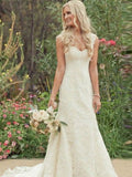 Trumpet/Mermaid Sleeveless Sweep/Brush Train V-neck Lace Wedding Dresses TPP0006118