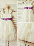 A-line/Princess Straps Sleeveless Ruffles Tea-Length Tulle Flower Girl Dresses TPP0007886