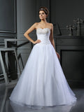 Ball Gown Sweetheart Beading Sleeveless Long Satin Wedding Dresses TPP0006593