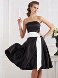 A-Line/Princess Strapless Sleeveless Sash/Ribbon/Belt Short Satin Bridesmaid Dresses TPP0005578
