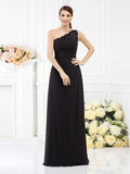 Sheath/Column One-Shoulder Sleeveless Long Satin Bridesmaid Dresses TPP0005457