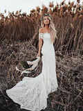 Trumpet/Mermaid Lace Applique Off-the-Shoulder Short Sleeves Court Train Wedding Dresses TPP0006221