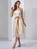 Sheath/Column Strapless Sleeveless Sash/Ribbon/Belt Short Satin Bridesmaid Dresses TPP0005090
