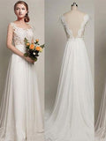 A-Line/Princess Chiffon Scoop Sleeveless Sweep/Brush Train Wedding Dresses TPP0006299