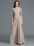 A-Line/Princess 1/2 Sleeves Scoop Applique Chiffon Floor-Length Mother of the Bride Dresses TPP0007072