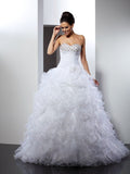 Ball Gown Sweetheart Beading Sleeveless Long Organza Wedding Dresses TPP0006449