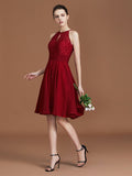 A-Line/Princess halter Sleeveless Knee-Length Chiffon Lace Bridesmaid Dress TPP0005509