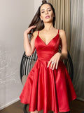 A-Line/Princess V-neck Sleeveless Satin Short/Mini Homecoming Dresses TPP0004079