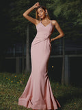 Sheath/Column Stretch Crepe Ruched V-neck Sleeveless Floor-Length Bridesmaid Dresses TPP0004956