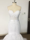 Trumpet/Mermaid Sweetheart Court Train Lace Tulle Sleeveless Wedding Dresses TPP0006134