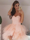 A-Line/Princess Tulle Beading Sweetheart Sleeveless Short/Mini Homecoming Dresses TPP0008797