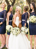 Sheath/Column Lace One-Shoulder Long Sleeves Short/Mini Bridesmaid Dresses TPP0005695