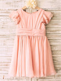 A-line/Princess Scoop Short Sleeves Tea-Length Chiffon Flower Girl Dresses TPP0007854