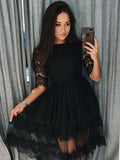 A-Line/Princess Lace Lace Scoop 1/2 Sleeves Short/Mini Homecoming Dresses TPP0008697