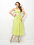 A-Line/Princess Halter Pleats Sleeveless Long Chiffon Bridesmaid Dresses TPP0005656