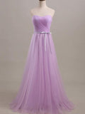A-Line/Princess Sleeveless Sweetheart Floor-Length Sash/Ribbon/Belt Tulle Bridesmaid Dresses TPP0005064