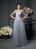 A-Line/Princess Scoop Lace 1/2 Sleeves Long Satin Mother of the Bride Dresses TPP0007136