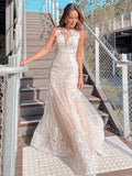 Trumpet/Mermaid Scoop Tulle Applique Sleeveless Sweep/Brush Train Wedding Dresses TPP0005910