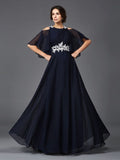 A-Line/Princess Straps Applique 1/2 Sleeves Long Chiffon Mother of the Bride Dresses TPP0007125