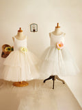 A-Line/Princess Tulle Layers Scoop Sleeveless Knee-Length Flower Girl Dresses TPP0007918
