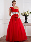 Ball Gown One-Shoulder Sleeveless Hand-Made Flower Long Net Quinceanera Dresses TPP0009123