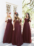A-Line/Princess Tulle Ruffles Off-the-Shoulder Sleeveless Floor-Length Bridesmaid Dresses TPP0005253