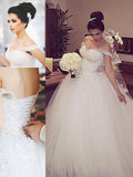 Ball Gown Off-the-Shoulder Sleeveless Lace Court Train Tulle Wedding Dresses TPP0005954