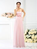 A-Line/Princess Strapless Hand-Made Flower Sleeveless Long Chiffon Bridesmaid Dresses TPP0005309
