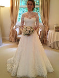 Ball Gown High Neck Long Sleeves Lace Court Train Wedding Dresses TPP0006129