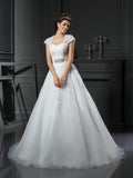 Ball Gown Square Beading Sleeveless Long Organza Wedding Dresses TPP0006545