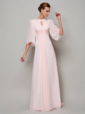 A-Line/Princess High Neck 1/2 Sleeves Beading Long Chiffon Mother of the Bride Dresses TPP0007088